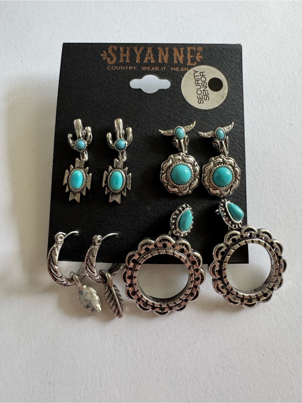 Shyanne Turquoise and Silver-Tone Western Earring Set - 6 Pairs